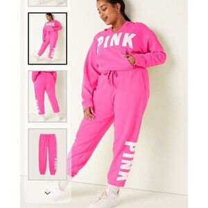 Victorias Secret VS PINK Outfit Campus Hoodie & Pants Atomic Pink Set L